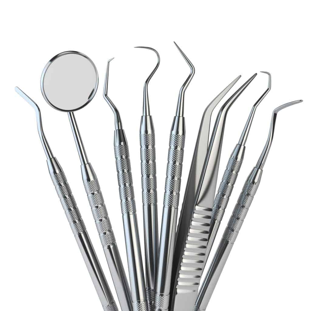 Dental tools set for teeth dental care isolated on white. Stomat